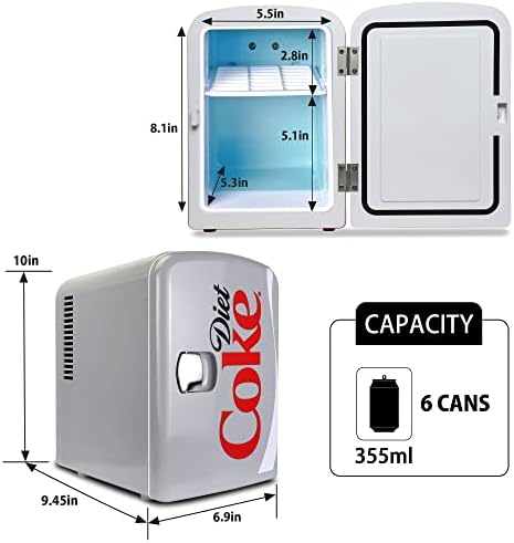 Coca-Cola Diet Coke DC04 4 Liter/4.2 Quarts 6 Can Portable Mini Cooler/Fridge, Beverages, Baby Food, Skincare and Medications-Use at Home, Office