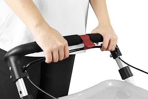 KMINA Narrow Walker for Small Spaces, Foldable Walker with Tray and Basket, 4 Wheels and Brakes, Lightweight Indoor Rollator for Seniors, Black, PRO Model