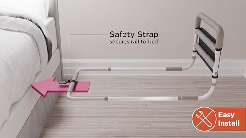 Healthcraft Assista-Rail Fixed Bed Rail with Organizer, ASTM Certified | Multiple padded grab bars plus bedside organizer, 300 lb capacity