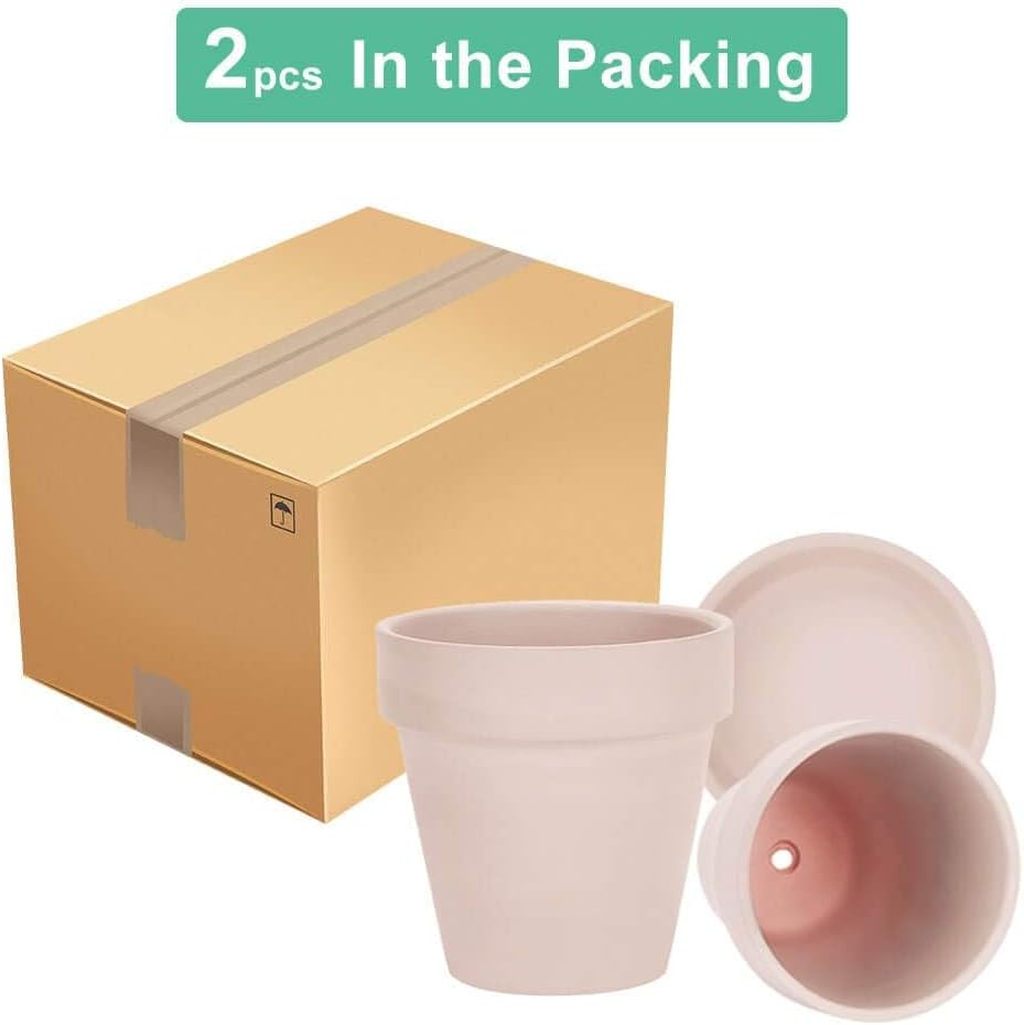 vensovo 8 Inch Clay Pot for Plant with Saucer - 2 Pack Large Terra Cotta Plant Pot with Drainage Hole, Clay Planters Pot