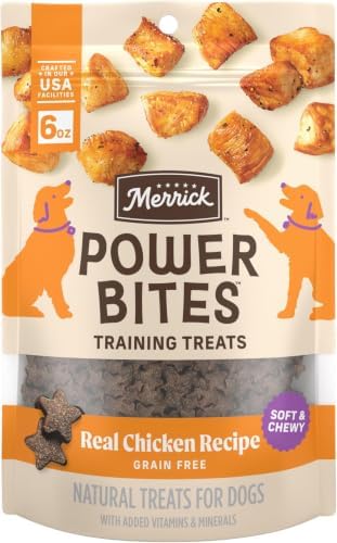 Merrick Power Bites Chicken Recipe Soft Dog Treats, Grain-Free Dog Snack with Real Chicken, 6 oz Bag