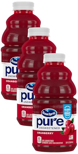Ocean Spray® Pure Unsweetened Cranberry, 100% Cranberry Juice From Concentrate, 32 Fl Oz Bottle (Pack of 8)
