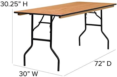Flash Furniture 6 ft Folding Clear Coat Rectangular Banquet Table, Clear | Wood, Durable Construction, Commercial Use