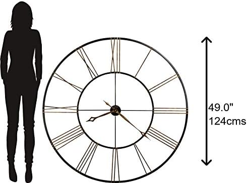 Howard Miller Postema Gallery Wall Clock | Wrought Iron Black Finish | Oversized Analog Clock with Roman Numerals | Quartz Movement | for Bedroom