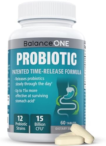 Balance ONE Probiotic for Women & Men, 15 Billion CFU, 12 Strains, 60 Count | Time Release Tablets, Gut Health, Digestive Health