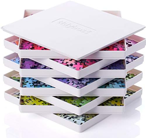 Tidyboss 8 Puzzle Sorting Trays with Lid 8" x 8" - Portable Jigsaw Puzzle Accessories White Background Makes Pieces Stand Out to Better Sort Patterns