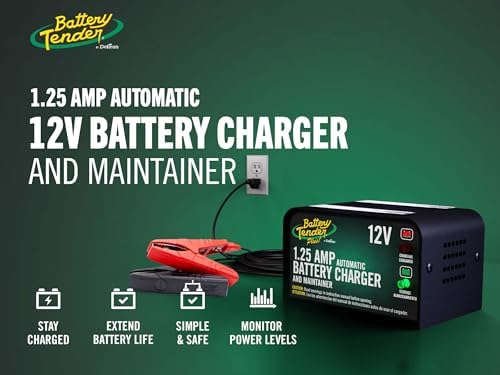 Battery Tender Plus 12V 1.25 AMP Car & Motorcycle Battery Charger and Maintainer, Float Charge for Automotive