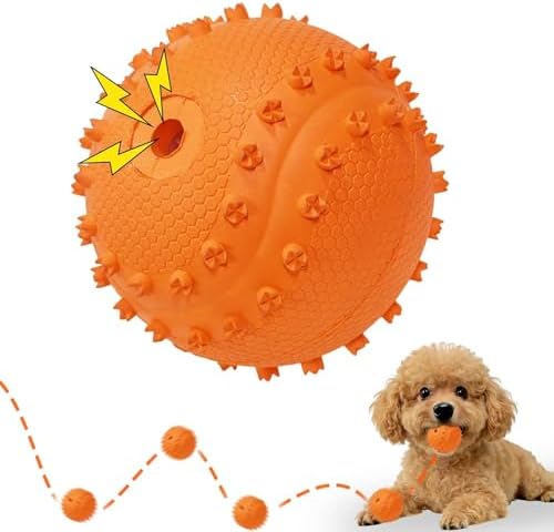 LaRoo Squeaky Dog Ball Toy,Durable Natural Rubber Squeaker Ball Throwing Training,Teeth Cleaning Chew Toy for Pet Medium and Large Dogs (3.5In Green)
