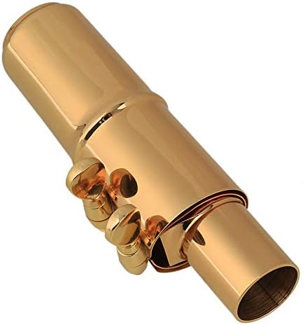 Yibuy Gold Plated Brass B-flat Tenor Saxophone Sax Mouthpiece with Cap Ligature 7#