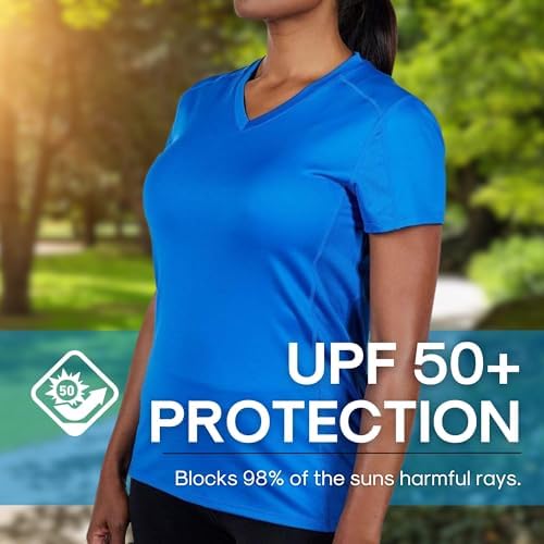 Arctic Cool Women's V-Neck Instant Cooling Moisture Wicking Performance UPF 50+ Short Sleeve Workout Shirt