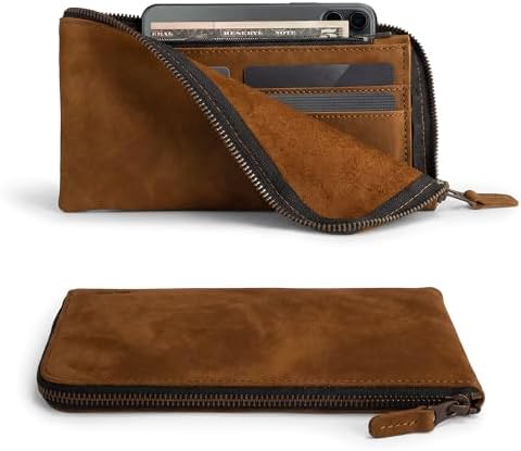 Hide & Drink, Leather Long Zippered Wallet, Holds Up to 8 Cards Plus Coins And Flat Bills, Phone Holder, Travel Essentials, Handmade (Bourbon Brown)
