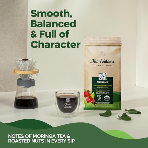 Juan Valdez Organic Whole Bean Coffee - Balanced Roast | 100% Colombian Arabica Beans | 100% Colombian Coffee - Balanced Profile with Moringa &