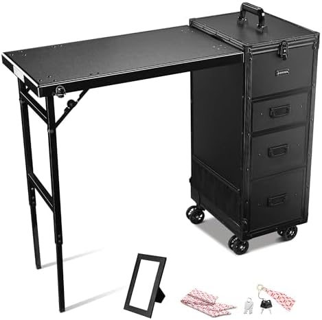 BYOOTIQUE Portable Nail Desk with 4 Storage Drawer Rolling Manicure Table