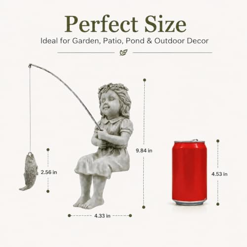 Goodeco Fisherboy Statue Garden Decor - 11" Little Fishing Guy for Koi Pond or Waterfalls, Poolside Statue with Glow in Dark Pebbles Included