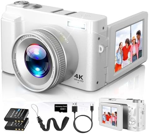 4K Digital Camera for Photography Autofocus, 2026 Latest 48MP Vlogging Camera for YouTube with SD Card, 2 Batteries, 3" 180°Flip Screen Compact Travel Camera for Teens with 16X Zoom,Black