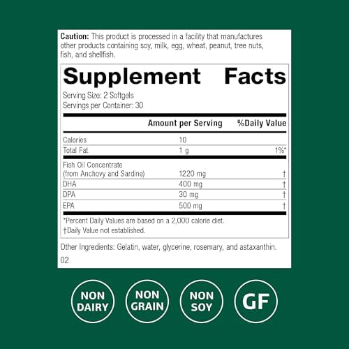 Standard Process Olprima EPA|DHA, Omega-3 Oil Brain Health, 60 Softgels