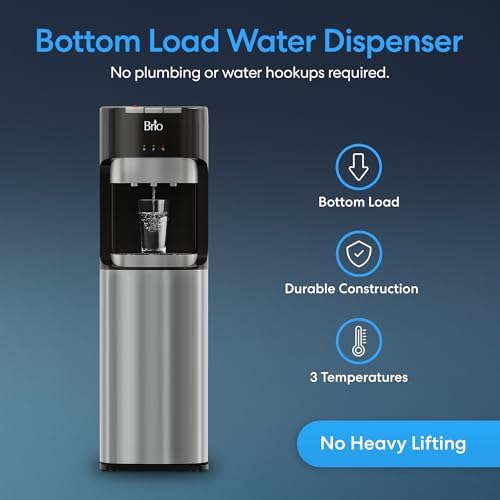 Brio Bottom Loading Water Cooler Dispenser for 5 Gallon Bottles - 3 Temperatures with Hot, Room & Cold Spouts, Child Safety Lock