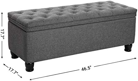 SONGMICS Storage Ottoman, 46.5 Inches Bedroom Bench, Solid Wood Legs