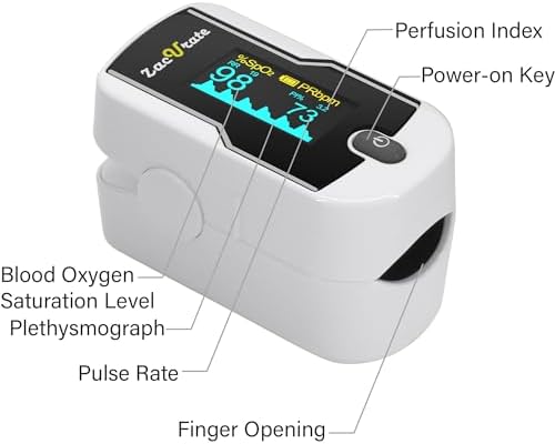 Zacurate 500E-B Wireless Bluetooth Fingertip Blood Pulse Oximeter Monitor with FREE App, SpO2, Heart Rate, Plethysmograph