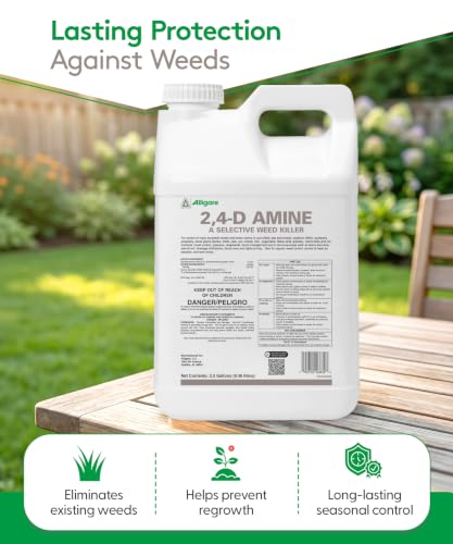 ALLIGARE 2,4-D Amine Weed Killer Concentrate - Post-Emergent Herbicide to Control Pigweed, Thistle, Ragweed, & More - 47.2% Active Ingredient - for Lawns, Pastures, Aquatic Sites & Crops - 2.5 Gallon