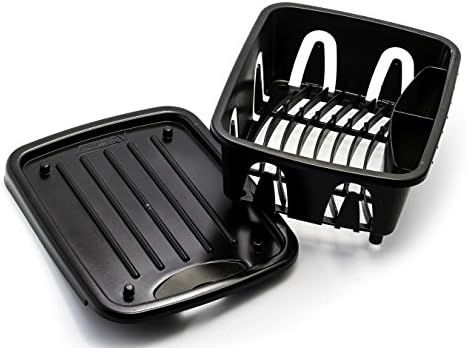 Camco RV Mini Dish Drainer & Tray - Features a Sloped Drain Tray Design, Heavy-Duty Construction - Ideal for Small Spaces, Apartments, Boats, and More -9.5"L x 11.7"W x 4.75"H - Black (43512)