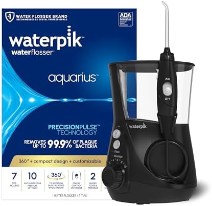 Waterpik Aquarius Countertop Water Flosser with 10 Settings, 7 Tips, White | For Daily Home Gum Health, Dental Braces, Implants, Teeth Cleaning, Multiple Users, ADA Accepted WP-660 Packaging May Vary