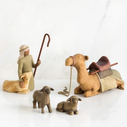 Willow Tree Shepherd and Stable Animals, Sculpted Hand-Painted Nativity Figures, 4-Piece Set | Designed by Artist Susan Lordi, Build the Nativity Scene, a Timeless Holiday Tradition to Display on Mantel or Tabletop