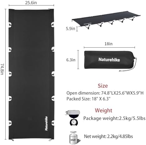 Naturehike GreenWild Camping Cot, Ultralight Folding Backpacking Cot, Supports 330lbs, Portable Camping Bed for Adults for Camping Hiking Travel Home