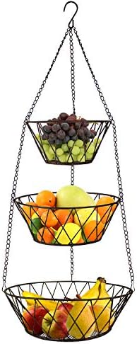 Heavy Duty - 3 Tier Hanging Kitchen Black Fruit Basket
