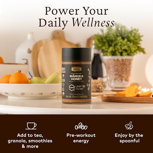 Comvita Manuka Honey UMF 15+ (MGO 514+) Raw, Monofloral - 250g (8.8 Oz) | Raw Manuka Honey New Zealand, Pure Unpasteurized Honey, Superfood for Immune Health, Wild, Use in Tea, Non-GMO