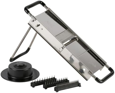 Bron Coucke Professional Mandoline Slicer – Stainless Steel – Julienne, Waffle & French Fry Cutter – Adjustable Thickness