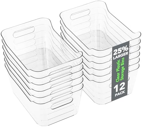Tiawudi 12 Pack Plastic Storage Bins, Multi-Use Organizer Bins, Pantry Organizer, Clear Storage Containers for Home, Kitchen, Office, Cabinet