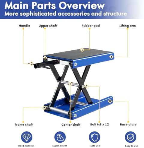 SUNROAD 1100 lb Motorcycle Scissor Lift Jack, Red | Compact Quick Lift Stand, For Dirt Bikes, ATVs & Scooters, Center Jack, For Home Garage & Track Maintenance