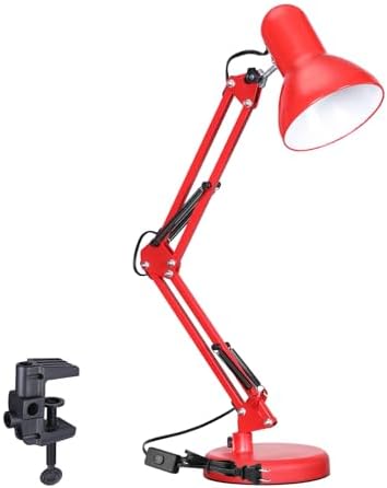 TORCHSTAR Metal Desk Lamp, Adjustable Swing Arm, E26, Black | Architect Gooseneck Multi-Joint Clip Table Lamp with Plastic Clamp, for Home Office, Work, Study, Reading, Bulbs not Included