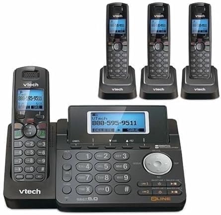VTech DS6151-11 DECT 6.0 2-Line Expandable Cordless Phone + (3) DS6101-11 Accessory Handset, Black