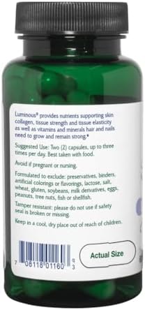 Vitanica Luminous - Hair, Skin & Nail Support Supplement - Nutritional Supplement for Women with Magnesium & Selenium - Vegan Antioxidant Supplement - Consumer Line - 60 Capsules