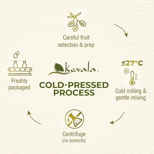 Kevala Extra Virgin Organic Olive Oil - 1/2 gal, Unrefined Cooking Oil | 64 oz, Cold Pressed, No Preservatives, Made with Selected Fresh Olives, Natural Kitchen Pantry Essential, Easy Storage