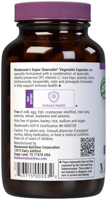 Bluebonnet BB-553 Nutrition Super Quercetin Vegetable Capsules, Vitamin C Formula, Best for Seasonal & Immune Support, Non GMO, Gluten Free, Soy Free