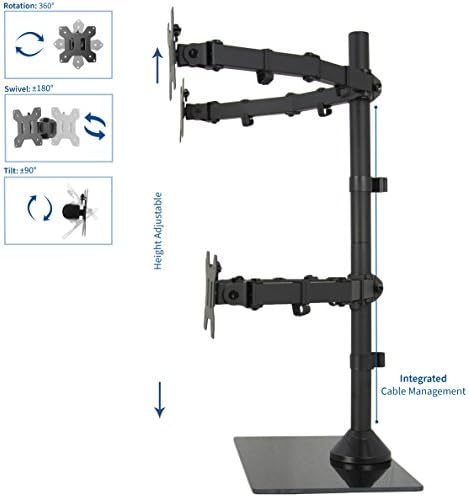 VIVO Black Adjustable Quad Monitor Desk Stand Mount, Free Standing Heavy Duty Glass Base, Holds 4 Screens up to 27 inches, STAND-V004FG