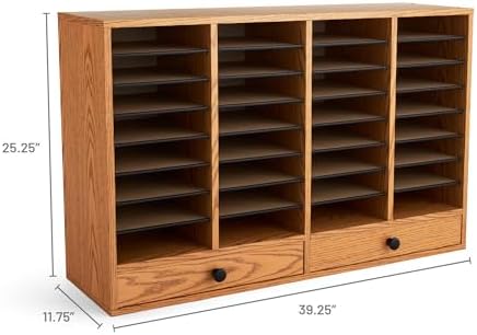Safco Wooden Paper and Mail Organizer for Home Office and Classroom, Adjustable Shelves and Stackable, 12 Compartments with Drawers, Modern Gray