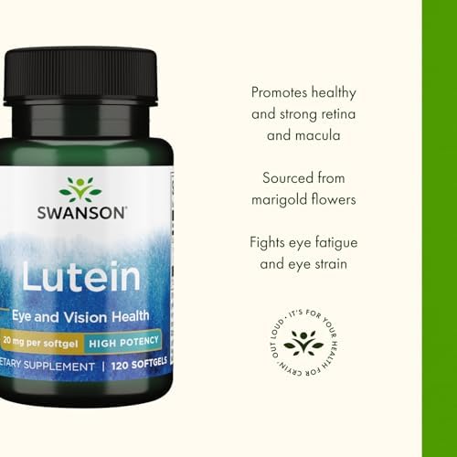 Swanson Lutein Eye Health Supplement, 20 mg, 120 Softgels | Sourced from Marigold Flowers, Promotes a Healthy Retina and Macula and Helps Fight Eye Fatigue and Eye Strain
