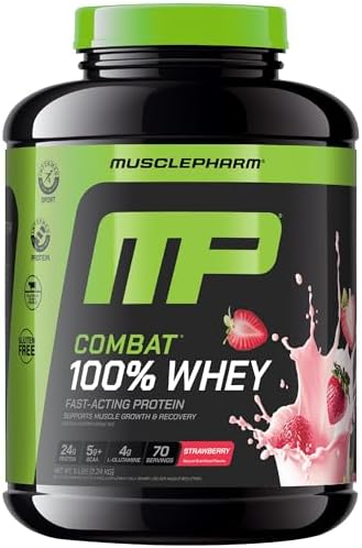 MusclePharm Combat 100% Whey Protein Powder, Vanilla Flavor, Fast Recovery & Muscle Gain with Whey Protein Isolate, High Protein Powder for Women & Men, Gluten Free, 5 lb, 70 Servings | Whey Protein Isolate, Fast Recovery Support, Muscle Gain Support, Hi…