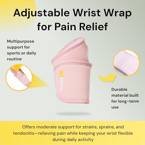 BraceUP Adjustable Wrist Wrap for Men and Women - Workouts Wrist Band, Carpal Tunnel Compression Wrist Brace, Tendonitis Wrist Splint, Left Right Hand One Size Adjustable (Black)