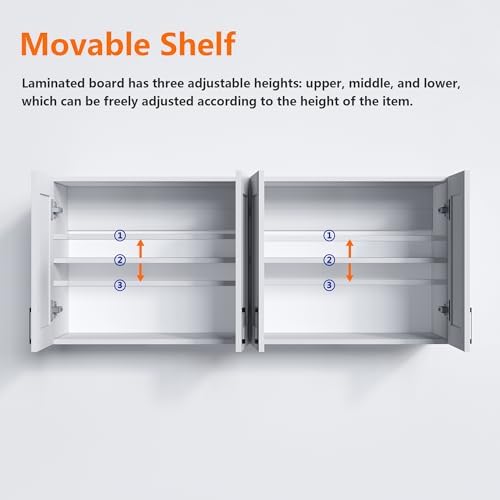 White Laundry Room Cabinets and Storage with 4 Doors and Utility Adjustable Shelf，Gabinetes Para Cocina Cupboard Kitchen Organizers and Storage Pantry Wall Mounted 12.4"D x 47.2"W x 19.7"H