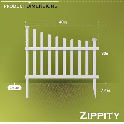 Zippity Ashley Corner Picket Fence, White Vinyl DIY No Dig Kit | 30inH x 40inW, 2 Panels, Garden Border Fencing, ZP19007