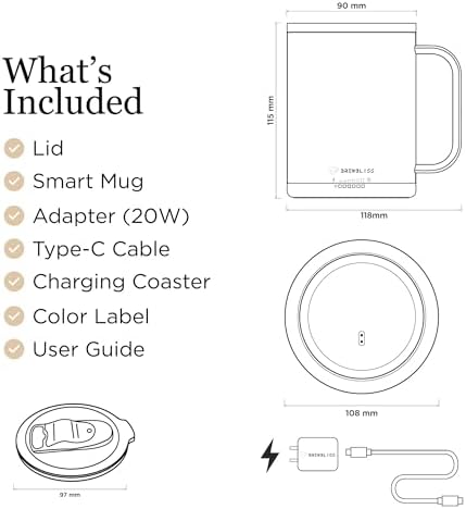 Brewbliss Temperature Control Smart Mug, 14 Oz, App-Controlled & Self-Heating Coffee Mug with 80 Min Battery Life