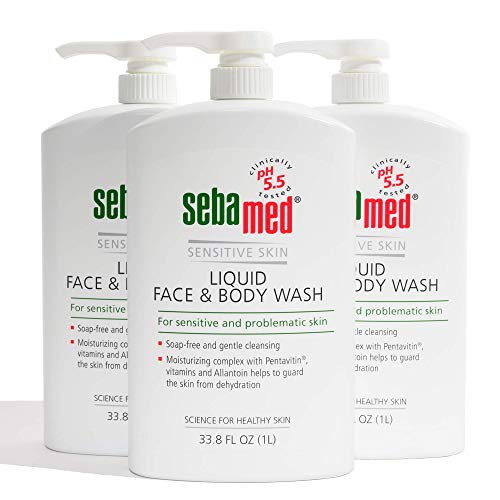 SEBAMED Sensitive Skin Face and Body Wash for Women and Men, pH 5.5, Mild Gentle Hydrating Cleanser, Hypoallergenic Body Wash, Dermatologist Recommended, 33.8 Fluid Ounces (1 Liter)