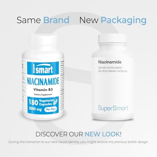 Supersmart - Niacinamide Supplement 2000mg per Day (Nicotinamide) - Flush Free Vitamin B3 Niacin | Non-GMO & Gluten Free - 180 Vegetarian Capsules