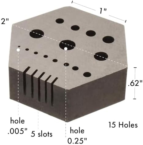 The Beadsmith Hex Anvil – 2” Hexagonal Steel Base – Includes 15 Holes 3/64” x 1/4” (1.2mm-6.4mm) and 5 Slots – Used for Riveting