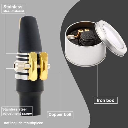 Alto Sax Saxophone Mouthpiece Ligature, Ligature for Professionals & Beginners, Stainless Steel, Gold